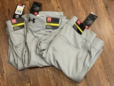 LOT 3x Under Armour Baseball Pants Mens Medium Grey 1280992 Heat Gear NEW W TAGS