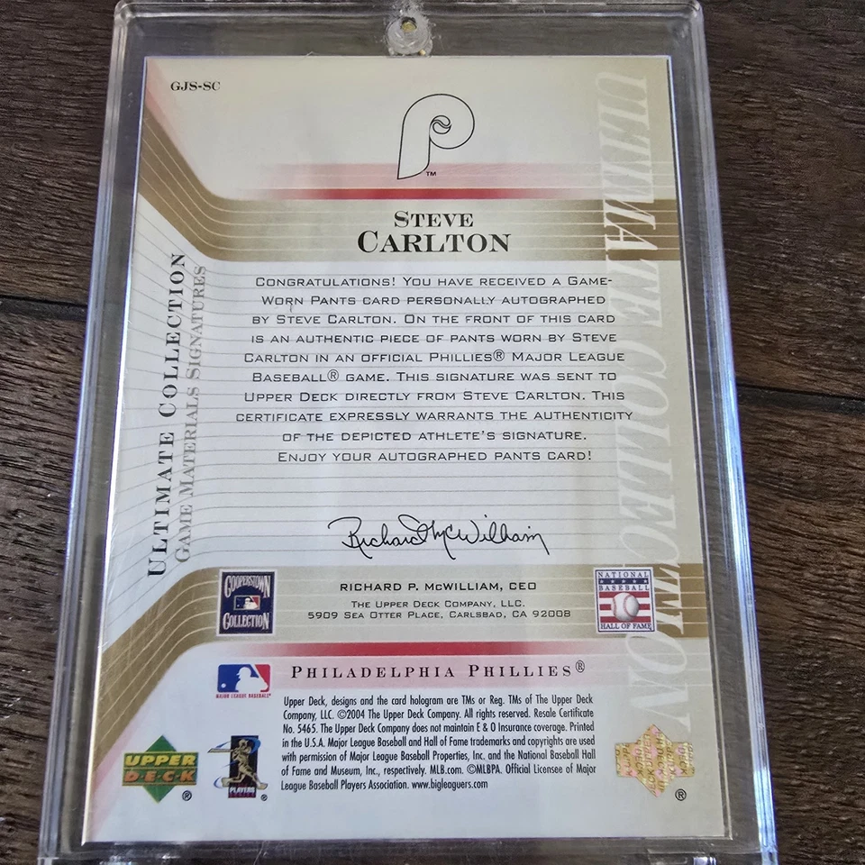 2004 Upper Deck Ultimate Steve Carlton Auto & Pants Card 049/50 - Image 2 of 3