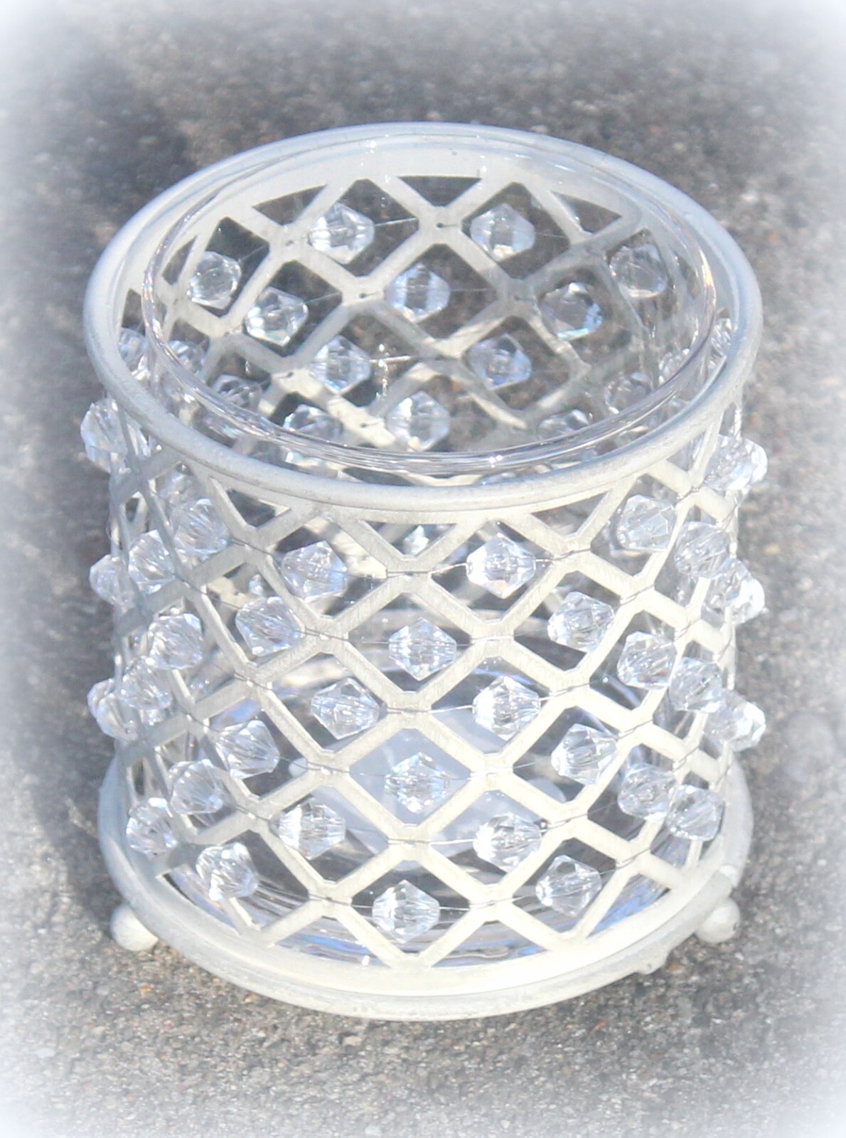 *NEW* Cream Colored Footed 4 1/8" T x 4" D Sparkly Beaded Ca