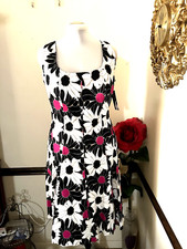 Nine West Dress Floral Black White Pink Sleeveless Size 16W  Cotton Fit & Flare