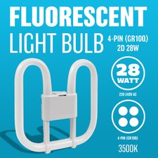 SET OF 2 2D FLUORESCENT LIGHT BULB 4 PIN ENERGY SAVING 28W BUTTERFLY TUBE OFFICE
