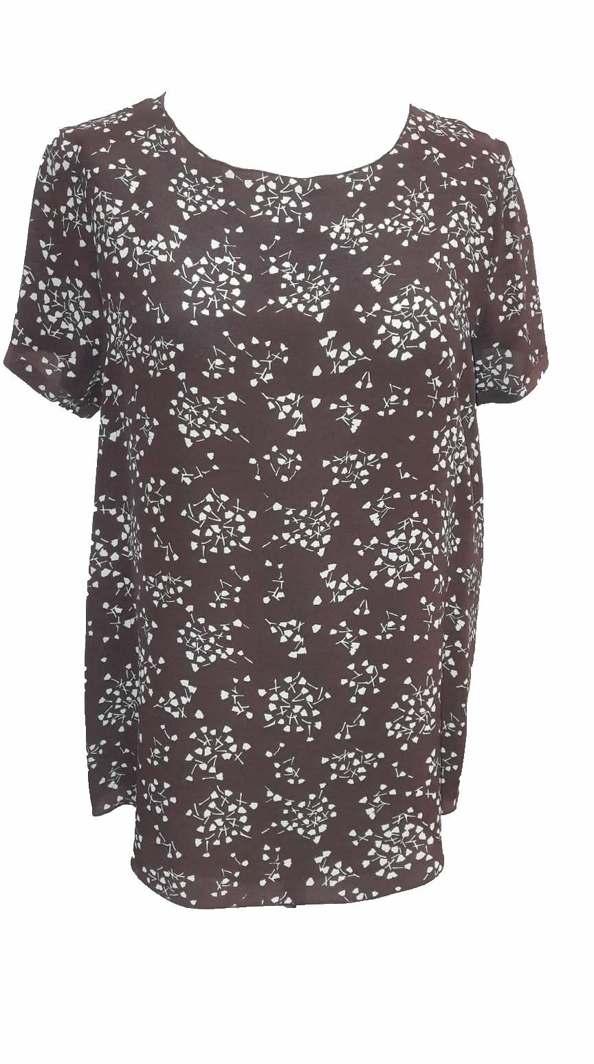 Blusa in seta manica corta mini flower cacao e beige ALYSI 109289 Blusa in seta manica corta mini flower cacao e beige ALYSI 109289