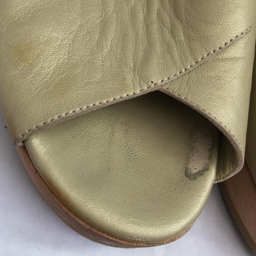 VTG CHARLES JOURDAN BIS CLOGS WOMENS 7.5 M BEIGE GOLD LEATHER WOOD SLINGBACK - Picture 7 of 24