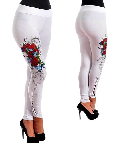 Killing Me Softly Heart Rose Scroll Rhinestone Stud Stretch Full Length Leggings - Picture 4 of 4