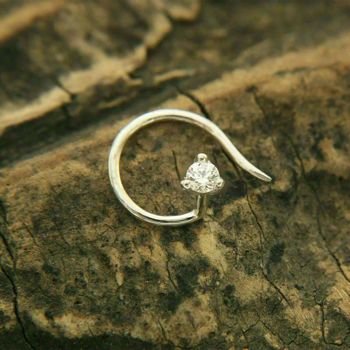2mm Moissanite Solitaire Nose Ring Stud Piercing 14k Yellow Gold