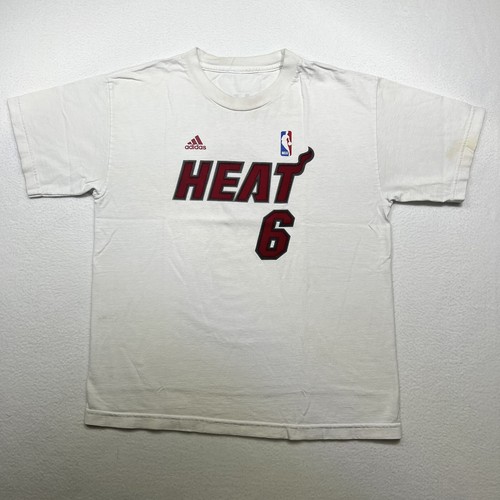 LeBron James Miami Heat Adidas T-Shirt Medium Short Sleeve Tag Cut  Distress - Picture 1 of 11