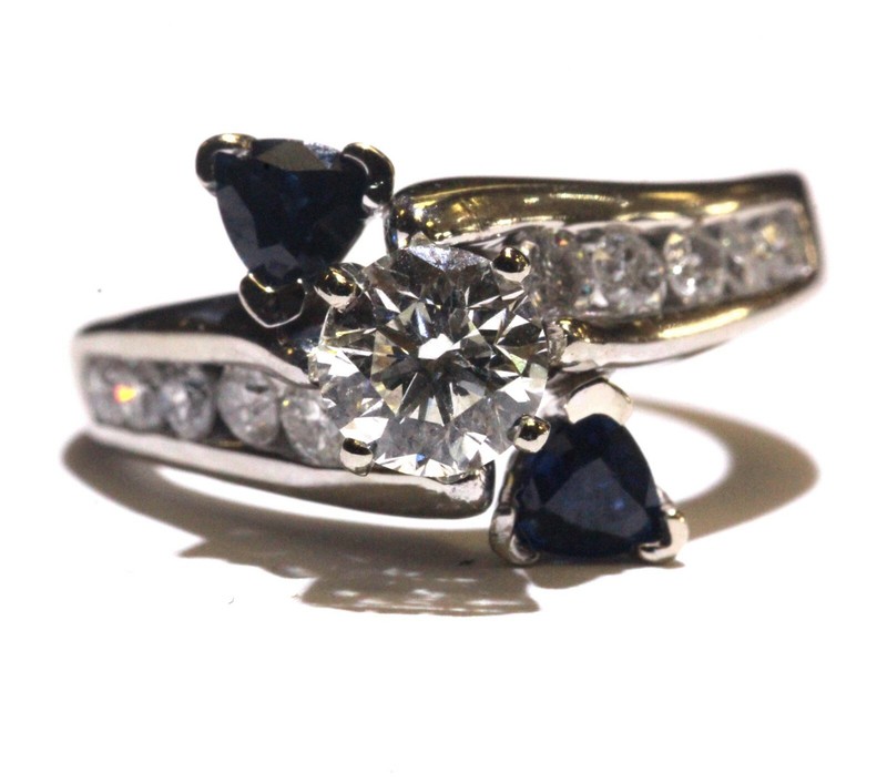 GIA certified 14k white gold 1.31ct engagement diamond sapphire ring Natural