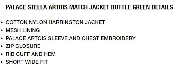 PALACE x Stella Artois Light Court Jacket Black White S-XL PALACE x Stella Artois Light Court Jacket Black White S-XL