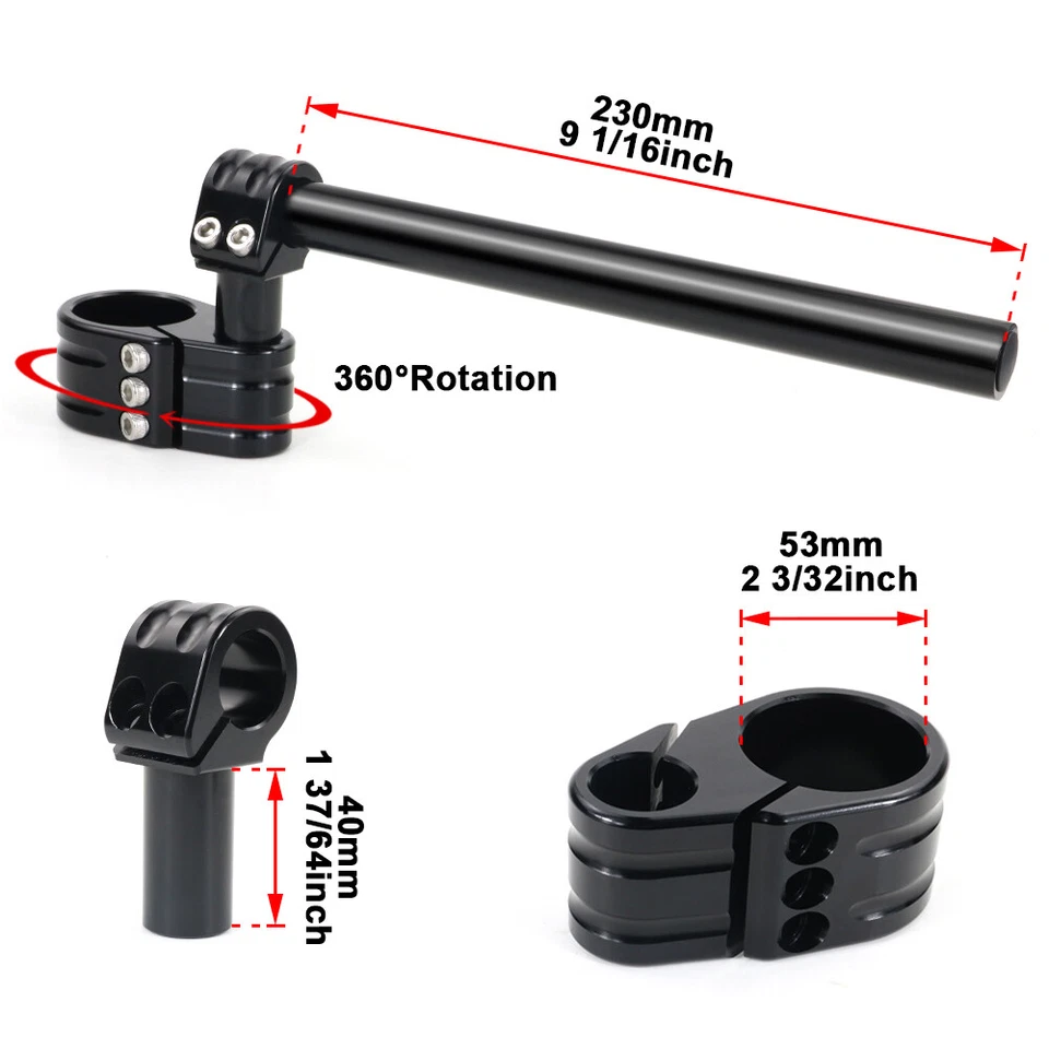 Aftermarket Fit For DUCATI 996 / R 2001 53mm 360° Adjustable Clip Ons Pair Kit  - Image 4 of 4