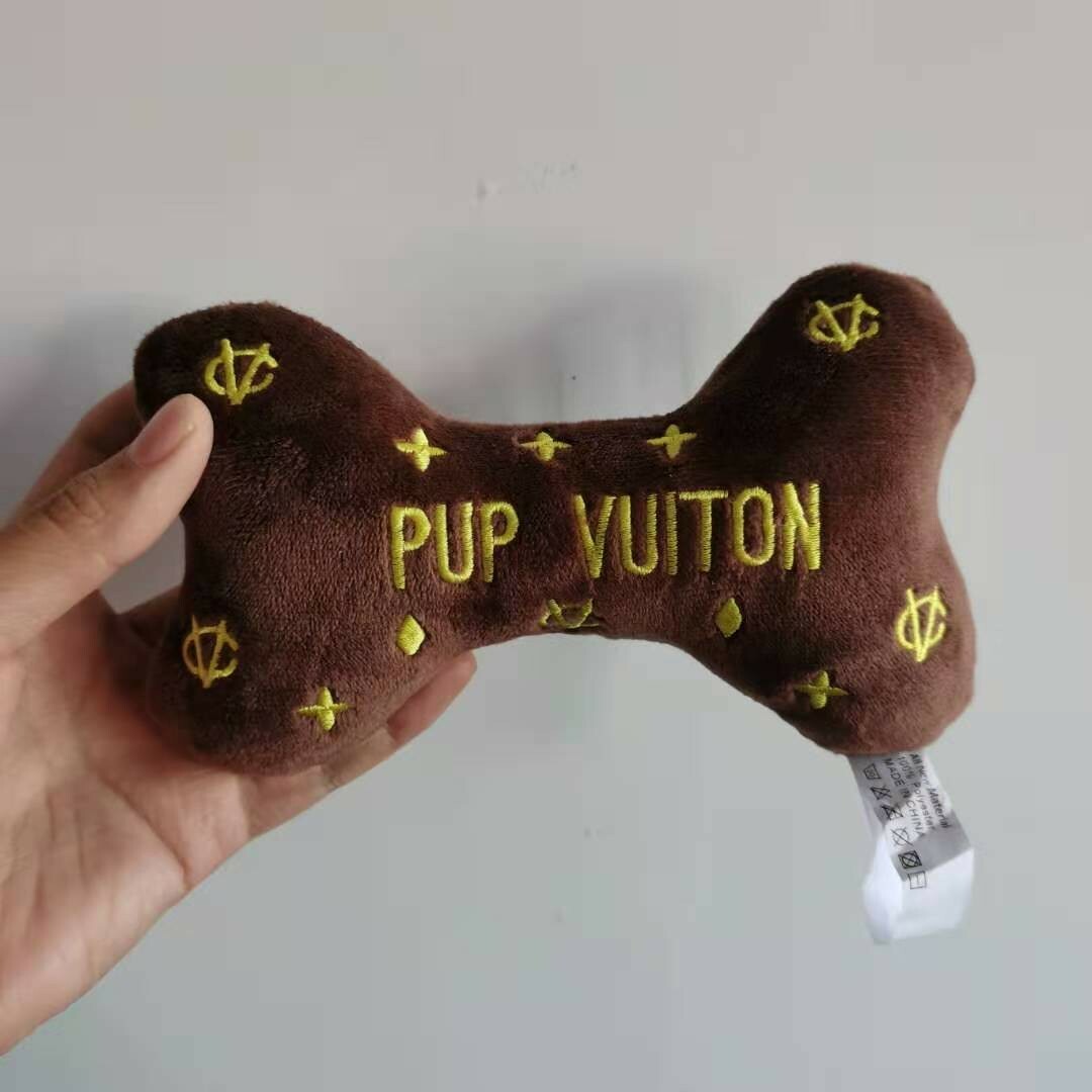 NEW Pup Bone Luxury Plush Dog Toy Fun Novelty Squeaker - Med