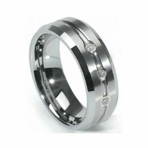 Bonito anillo de boda de carburo de tungsteno de 8 mm para hombre banda de circonio cúbico talla 9-12 - Imagen 6 de 7