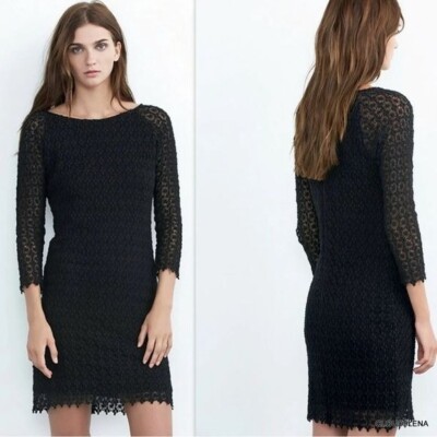 Velvet by Graham and Spencer Anthropologie Black Lace 3/4 Sleeve Dress -  NWT - S | eBay