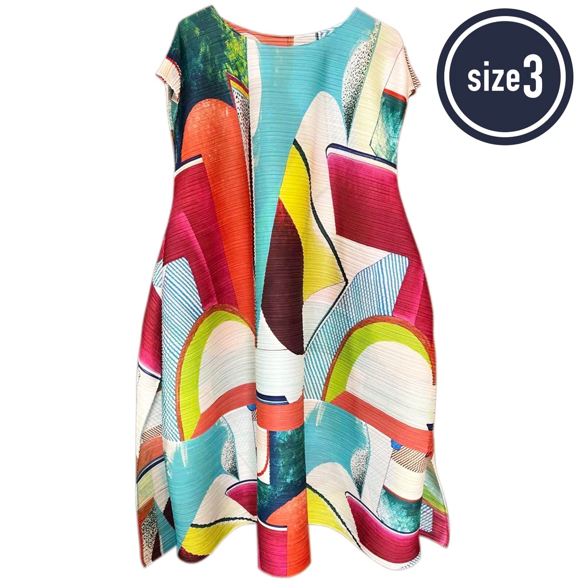 PLEATS PLEASE ISSEY MIYAKE Round Neck Flared Dress Size 3 Graphic Near Mint
