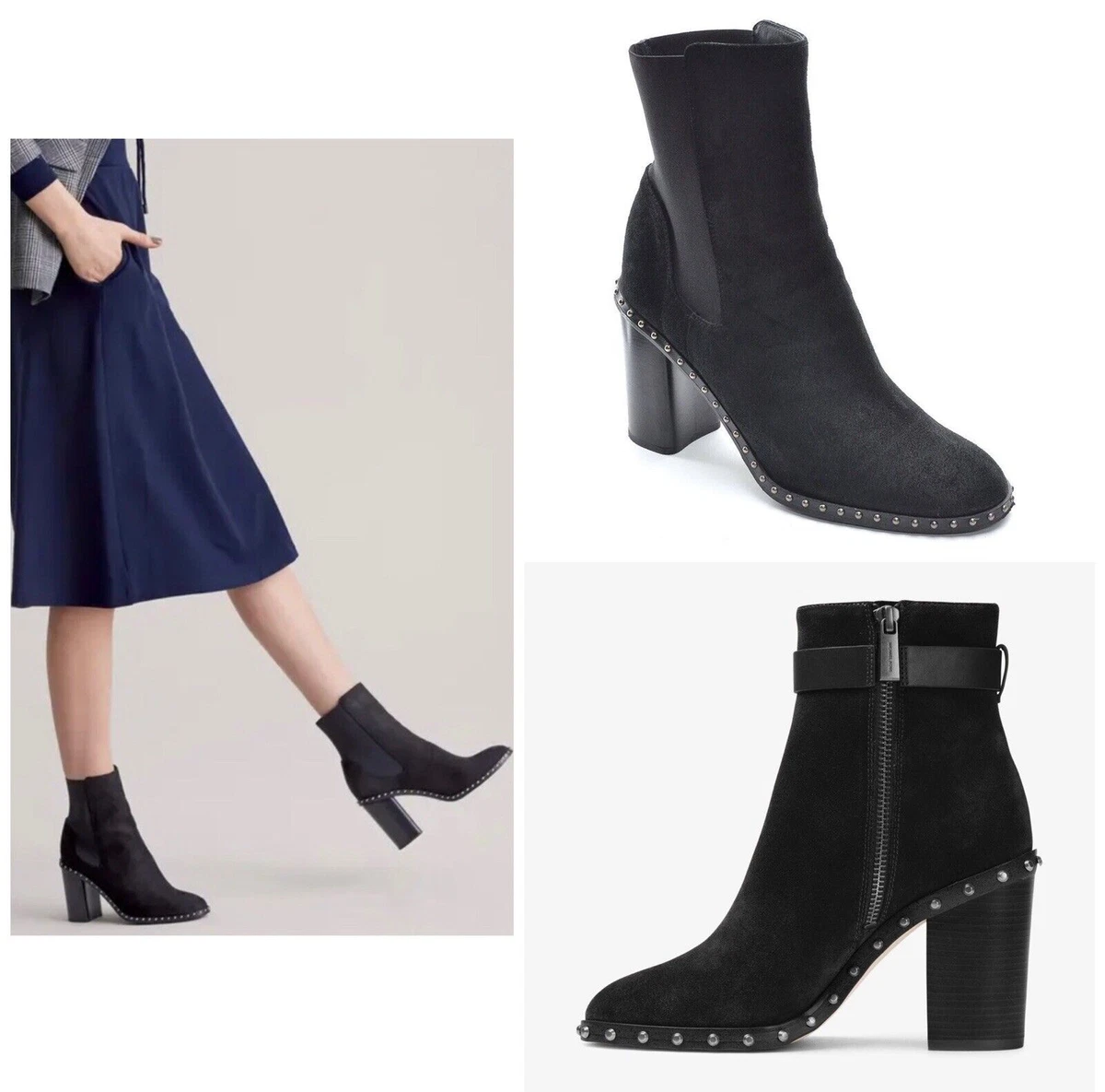 New 595 Rag Bone Romi Studded Leather Boot In Black Suede Size 38.5 US 8.5