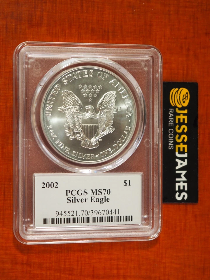 2002 $1 АМЕРИКАНСКИЙ СЕРЕБРЯНЫЙ ОРЕЛ PCGS MS70 ПОЛ БАЛАН ВРУЧНУЮ ПОДПИСАННЫЙ ФЛАГ ЭТИКЕТКА POP 4 - Изображение 2 из 3