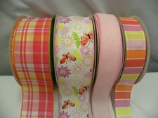 Spring Wired Pink Ribbon Lot 20 Yards Solid Butterfly Flower Plaid Stipe