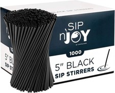 5" Black Plastic Stirrer Sip Straws For Coffee, Cocktail, Latte and Tea 9000pcs