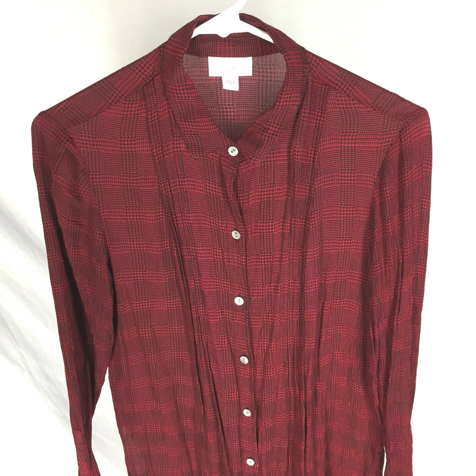 Рубашка туника J. JILL размер маленький красный клетчатый дизайн плиссированная передняя вискоза легкая - Изображение 4 из 4