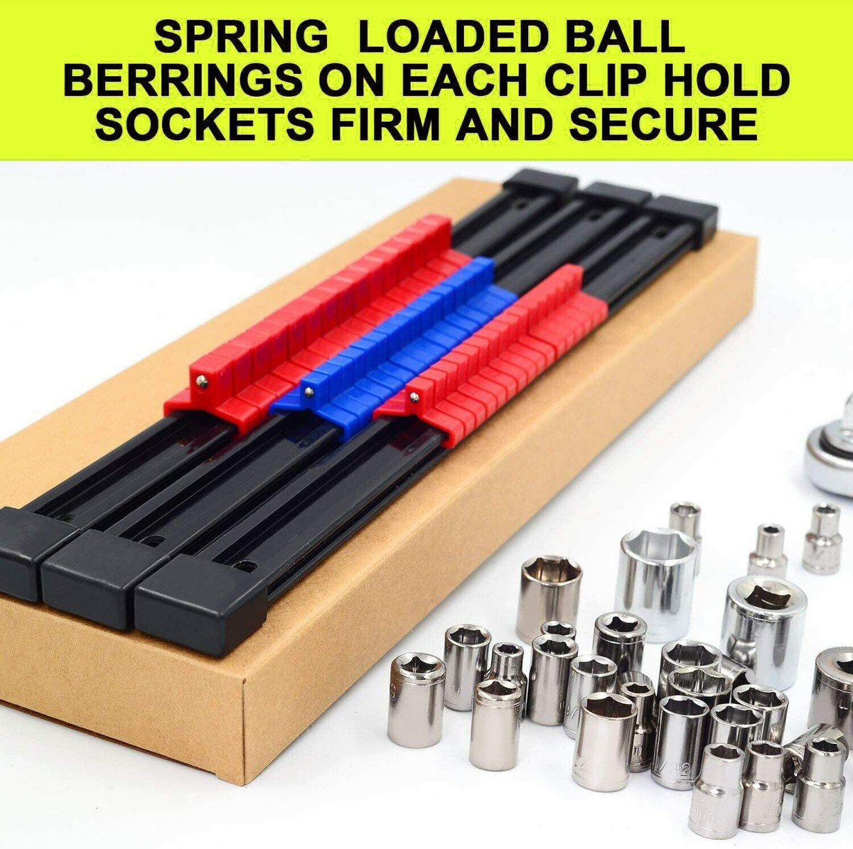 6-Piece Socket Holder Organizer Set - 86 Slot Sliding Rail Rack, 14 Inch, Orange ABS