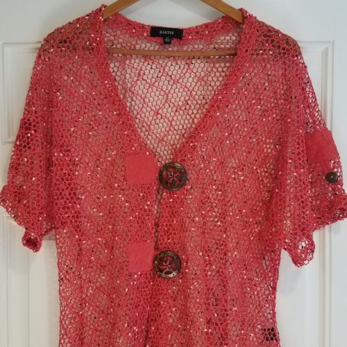 Karktus CoverUp Top Damen Größe XL Kurzarm Rot Häkel H-3 - Bild 2 von 9