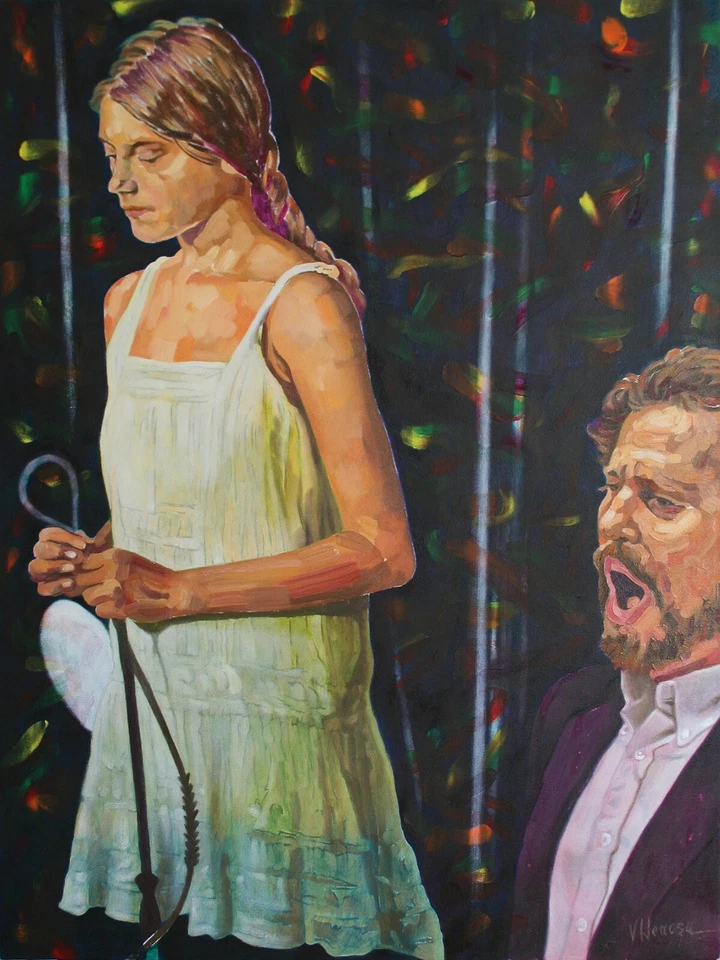 Pintura a óleo sobre tela grande díptico original "Vivien's Will" - Imagem 4 de 4