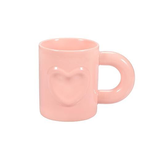 Ceramic Coffee Mug, Cappuccino Espresso Demitasse Cute Morandi Cup, Pink Heart - Picture 1 of 7