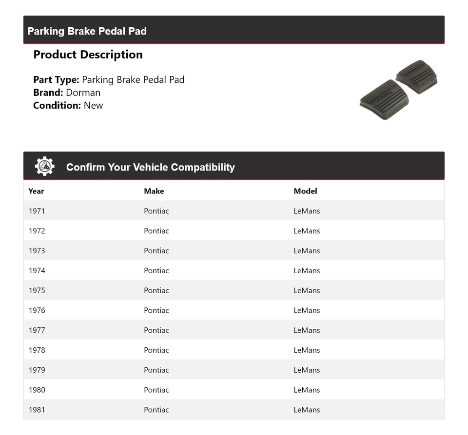 Pedal de freio de estacionamento Pontiac LeMans Dorman 1971-1981 1972 1973 1974 1975 - Imagem 2 de 4
