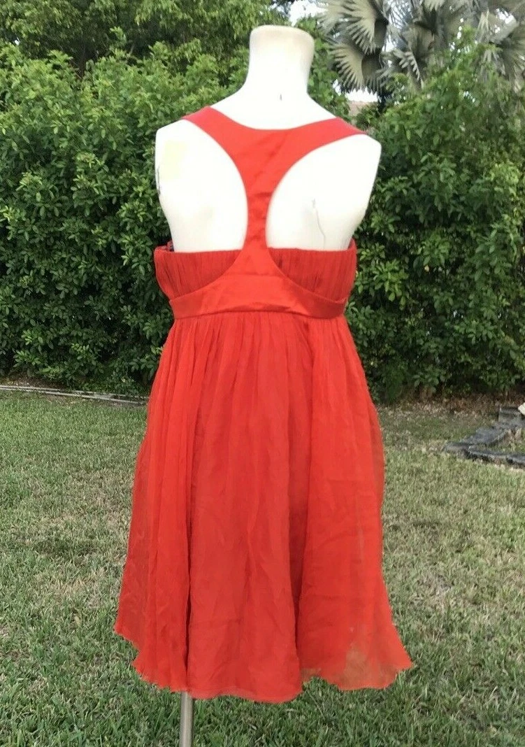 MINI ABITO FLUENTE VERSACE ARANCIONE SETA T DETTAGLIO SCHIENA TG 44 MADE IN ITALY