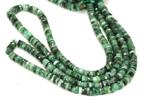 Top Quality Emerald Faceted Tyre shape Heishi Beads, 5-7mm 15" AAA Natural Green - Picture 5 of 8