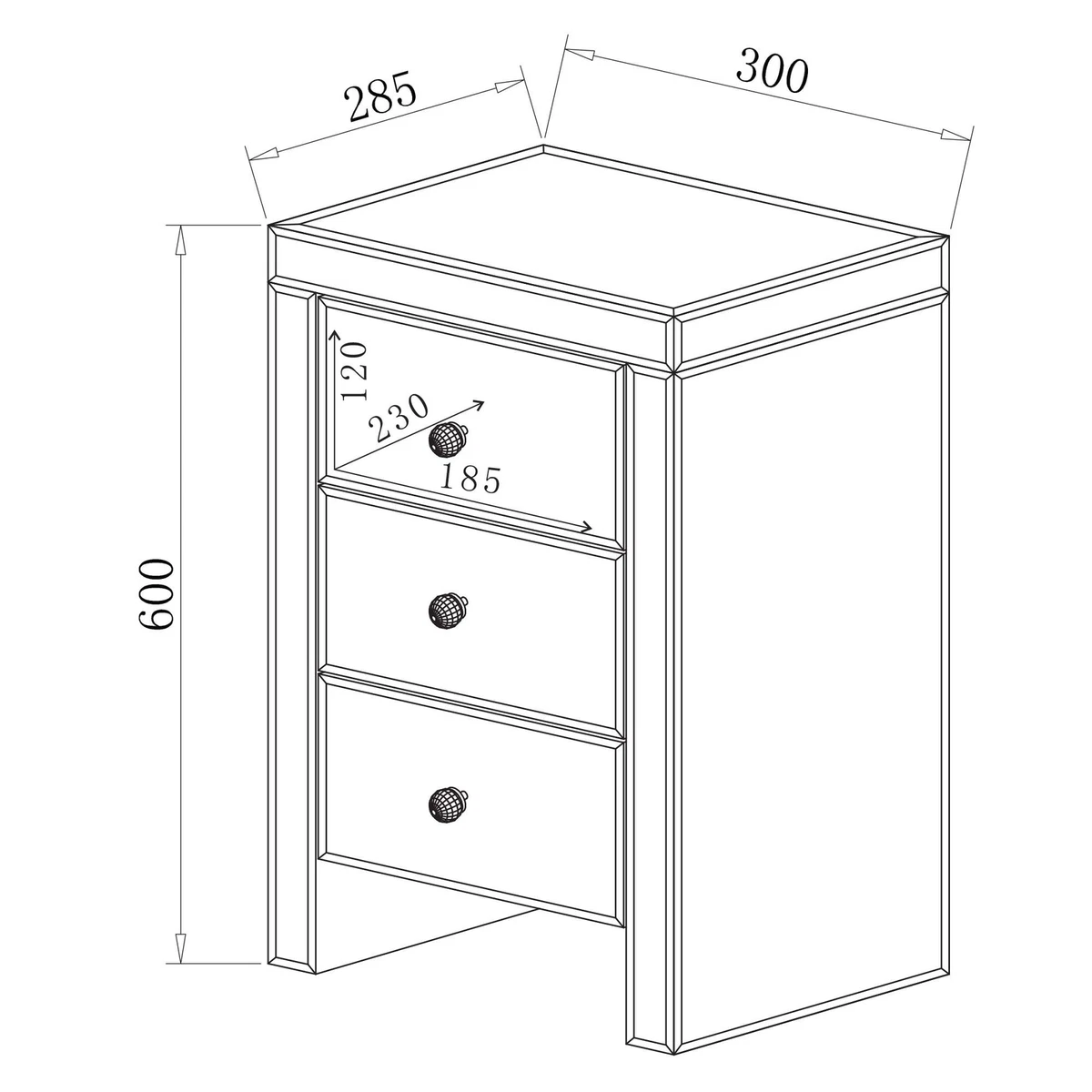 Romano Crystal Slim Venetian Mirrored Bedside