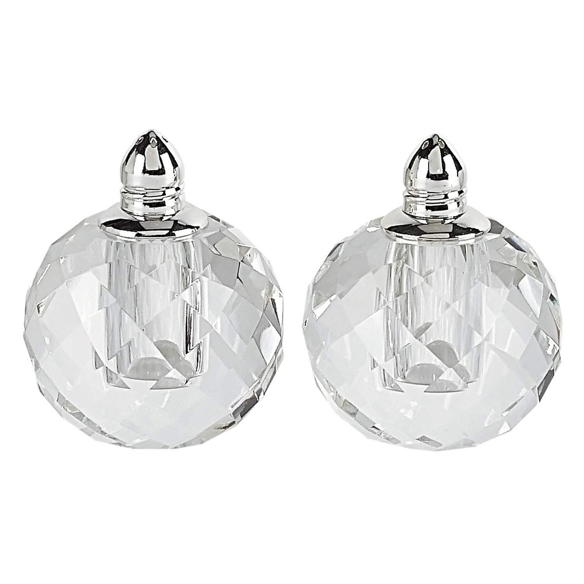 Handcrafted Optical Crystal And Silver Pair Of Salt And Pepper Shakers Handcrafted Optical Crystal And Silver Pair Of Salt And Pepper Shakers