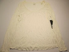 NWT GNW Womens Size XL V-Neck Shirt Ivory Long Sleeve Striped Stretch Casual