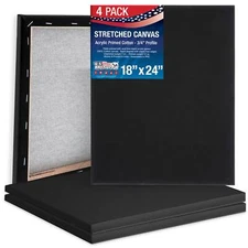 18 x 24 in Black Professional Quality Acid Free 12-Ounce Stretched Canvas 4-Pack