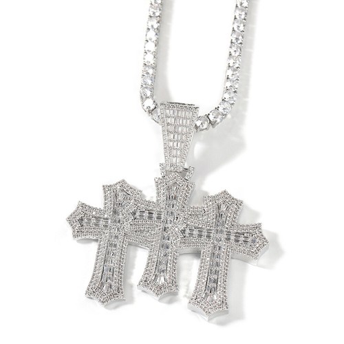 Hip Hop Jewelry 18KT Gold Fill Pave T CZ Big Cross Pendant Necklace Rapper Gifts - Picture 11 of 15