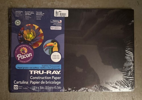 Pacon Tru-Ray Heavyweight Construction Paper Black 9" x 12" 50 Sheets NEW - 第 1/1 張圖片