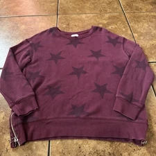 Sundry Women's Star Sweatshirt Size 1 Small S Pullover Long Sleeve Burgundy
