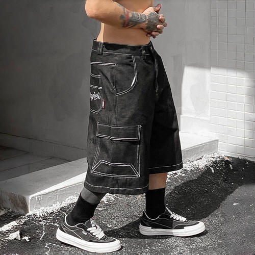 Mens Baggy Denim Cargo Shorts Knee-Length Chicano Gangsta Style Hip-Hop Loose - Picture 7 of 7