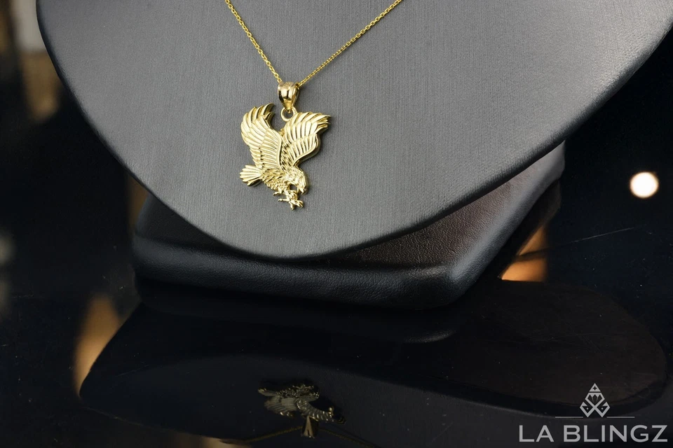 Solid Gold American Eagle Pendant Necklace – 10K & 14K Yellow, White, Rose Gold - Image 2 of 4