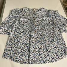 Halston Heritage Button Up Blouse Puff Sleeve Floral  Womens Size L 