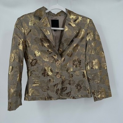 The Limited Womens Gold Metallic Floral Blazer Size 6 Statement Jacket Evening