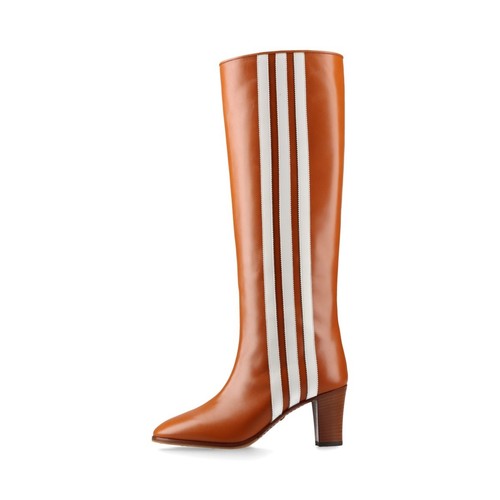 Gucci x Adidas Leather Long boots 36.5 Ladies' Brown x white 715584 Three Stripe