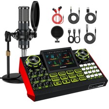 Podcast Microphone Bundle with Live Sound Card Audio Mixer, Podcast Equipment Bu