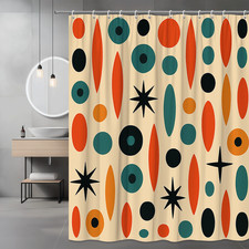 Retro Colorful Shower Curtain with Geometric Pattern