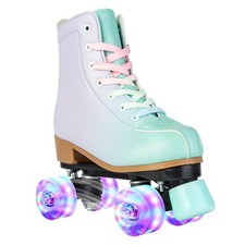 Meiglqea Gradient Leather Roller Skates Flash Wheels Outdoor/Indoor For Youth