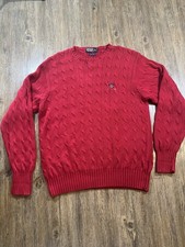 Vintage Polo Ralph Lauren Sweater Mens L Red 1990s Golf Crest Cable Knit