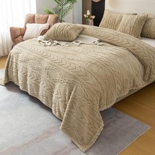 Sherpa Throw Blanket 3D Stylish Design Super Soft Fuzzy Cozy Warm Tan 50" X 65"