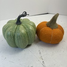 Pair of 2 Pumpkins Halloween Harvest Fall Thanksgiving Decorations