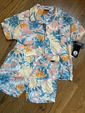 Volcom Boys' 2 Piece Hawaiian Short Set Button Down Shirt Sz 6 Linen Blend