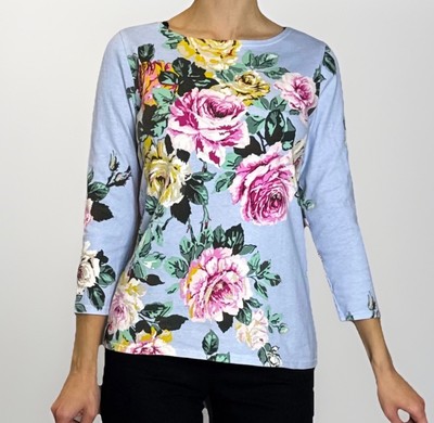 JOULES Blue Floral pattern Jumper 3/4 sleeve Size S(6) Cotton Vacation Casual