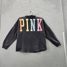 PINK Victoria's Secret Women Sweatshirt L Charcoal Gray Embroidered Graphic